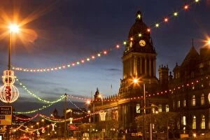 West Yorkshire Gallery: Town Hall and Christmas lights on The Headrow, Leeds, West Yorkshire, Yorkshire