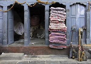 Traditional fabric shop in Kathmandu, Nepal, Asia Traditional fabric shop in Kathmandu, Nepal, Asia