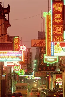 Traffic and neon signs in the evening on Avenida Almeida Ribeiro in Macau, China, Asia Traffic and neon signs in the evening on Avenida Almeida Ribeiro in Macau, China, Asia