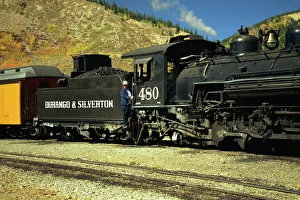 The train driver and engine of the Durango and Silverton The train driver and engine of the Durango and Silverton