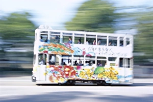 Tram travelling at speed, Hong Kong Island, Hong Kong, China, Asia Tram travelling at speed, Hong Kong Island, Hong Kong, China, Asia