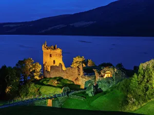 Twilight view of Urquhart Castle and Loch Ness, Highlands, Scotland, United Kingdom Twilight view of Urquhart Castle and Loch Ness, Highlands, Scotland, United Kingdom