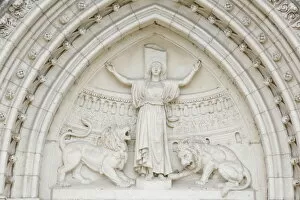 Images Dated 1st July 2007: Tympanum depicting the martyr St. Blandine with lions, Lyon, Rhone, France, Europe