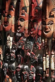 Aswan Collection: Various African masks on sale at Aswan Souq, Aswan, Egypt, North Africa, Africa
