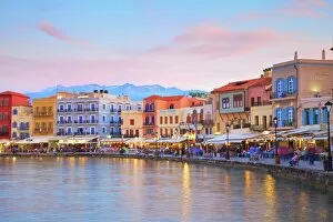 Harbours Collection: The Venetian Harbour at dusk, Chania, Crete, Greek Islands, Greece, Europe