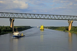Vessels on Kiel Canal near Brunsbuttel, Schleswig-Holstein, Germany, Europe Vessels on Kiel Canal near Brunsbuttel, Schleswig-Holstein, Germany, Europe