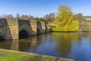 View of bridge over River Wye, Bakewell, Peak District National Park, Derbyshire, England View of bridge over River Wye, Bakewell, Peak District National Park, Derbyshire, England