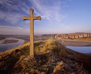 View from Church Hill across the Aln Estuary towards Alnmouth bathed in the warm light of a winters afternoon, Alnmouth