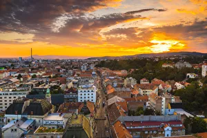 View of the city at dusk, Zagreb, Croatia, Europe View of the city at dusk, Zagreb, Croatia, Europe