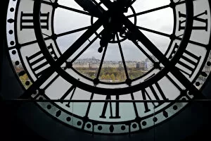 Cityscape Collection: View through clock face from Musee D Orsay toward Montmartre, Paris, France, Europe