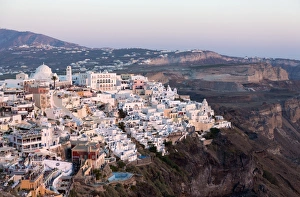View of Fira with its domed churches and whitewashed houses, Santorini, Cyclades View of Fira with its domed churches and whitewashed houses, Santorini, Cyclades