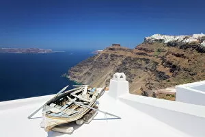 Aegean Sea Gallery: View from Firostefani to Imerovigli, Santorini, Cyclades, Aegean Sea, Greek Islands, Greece, Europe