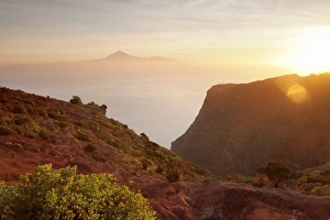 View from Gomera to Tenerife with Teide volcano at sunrise, Canary Islands, Spain, Atlantic, Europe View from Gomera to Tenerife with Teide volcano at sunrise, Canary Islands, Spain, Atlantic, Europe