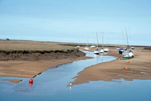 Cloudy Gallery: View of the harbour at low tide, morning, Wells-next-the-Sea, North Norfolk, England