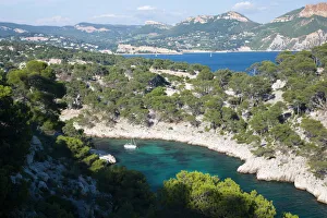 View from hillside to the Calanque de Port-Pin and distant Baie de Cassis View from hillside to the Calanque de Port-Pin and distant Baie de Cassis
