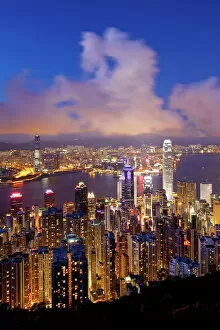 Images Dated 12th July 2009: View over Hong Kong from Victoria Peak, the illuminated skyline of Central sits below The Peak