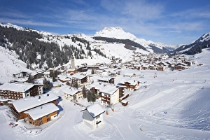 View of Lech from the Rufibahn in winter snow near St. Anton am Arlberg View of Lech from the Rufibahn in winter snow near St. Anton am Arlberg