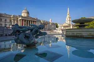 View of The National Gallery and fountains in Trafalgar Square, Westminster, London View of The National Gallery and fountains in Trafalgar Square, Westminster, London