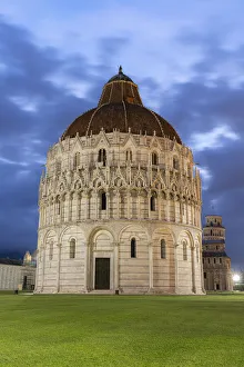 Front view of Pisa Baptistery of St. John at dusk, Piazza dei Miracoli (Piazza del Duomo) Front view of Pisa Baptistery of St. John at dusk, Piazza dei Miracoli (Piazza del Duomo)