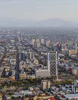 View over Plaza Baquedano and the Telefonica Tower, Cerro San Cristobal, Santiago, Chile View over Plaza Baquedano and the Telefonica Tower, Cerro San Cristobal, Santiago, Chile