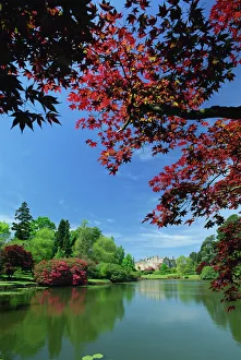 View across pond to house, Sheffield Park Garden, East Sussex, England View across pond to house, Sheffield Park Garden, East Sussex, England