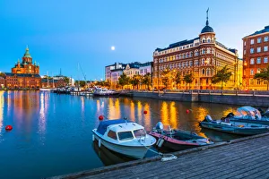 View of Uspenski cathedral and harbor in early evening, Helsinki, Uusimaa, Finland View of Uspenski cathedral and harbor in early evening, Helsinki, Uusimaa, Finland
