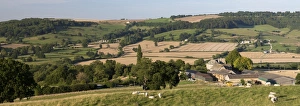 View over Wadfield farm and Cotswold farmland in summer, Winchcombe, Cotswolds View over Wadfield farm and Cotswold farmland in summer, Winchcombe, Cotswolds
