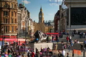 Lions Gallery: View down Whitehall from Trafalgar Square, London, England, United Kingdom, Europe