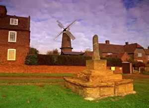 Village green, cross and windmill, Quainton, Buckinghamshire, England, United Kingdom