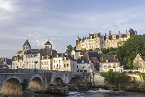 The village of Saint Aignan reflecting in the River Cher, Loir et Cher, Centre, France The village of Saint Aignan reflecting in the River Cher, Loir et Cher, Centre, France