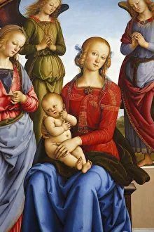 Virgin with Child flanked by two angels by Pietro Vannucci, painted 1490, Pais, France Virgin with Child flanked by two angels by Pietro Vannucci, painted 1490, Pais, France