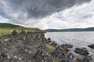 Volcanic rock formations on the shores of White Lake, Tariat district, North Hangay province Volcanic rock formations on the shores of White Lake, Tariat district, North Hangay province