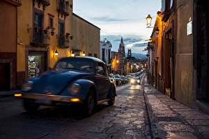 Volkswagen on cobbled street, San Miguel de Allende, Guanajuato, Mexico, North America Volkswagen on cobbled street, San Miguel de Allende, Guanajuato, Mexico, North America