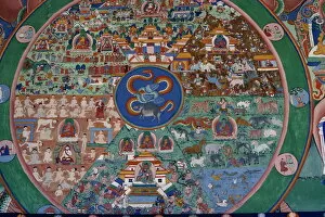 Murals Gallery: Wall painting of the wheel of life, Punakha Dzong, Bhutan, Asia
