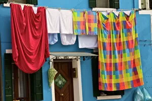 Drying Collection: Washing day, Burano Island, Venice, Veneto, Italy, Europe