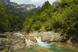 Waterfall on Rio Bellos river in the limestone Anisclo Canyon, Ordesa National Park Waterfall on Rio Bellos river in the limestone Anisclo Canyon, Ordesa National Park