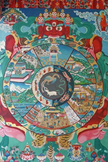 Images Dated 25th July 2007: Wheel of life (wheel of Samsara), Kopan monastery, Bhaktapur, Nepal, Asia