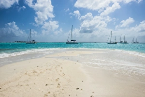 White sand bank in the turquoise waters of the Tobago Cays, The Grenadines, St White sand bank in the turquoise waters of the Tobago Cays, The Grenadines, St