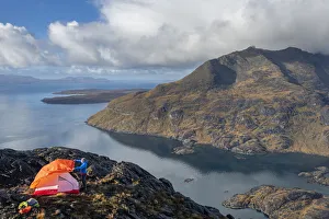 Wild camping on the top of Sgurr Na Stri looking towards Loch Coruisk and the main Wild camping on the top of Sgurr Na Stri looking towards Loch Coruisk and the main