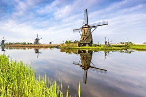 Windmill Reflection Print, Kinderdijk Canal Scene