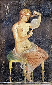 Archaeological Sites Gallery: Woman combing her hair in mirror, Villa Ariadne, Pompeii, UNESCO World Heritage Site