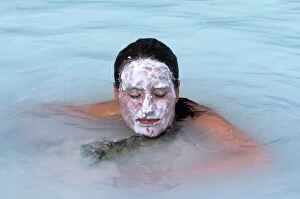 Images Dated 14th June 2009: Woman enjoying the healing water of the blue lagoon, Reykjavik, Iceland, Polar Regions