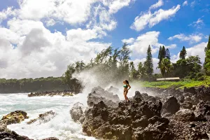 Woman enjoying the oceanside on Maui, Hawaii, United States of America, North America Woman enjoying the oceanside on Maui, Hawaii, United States of America, North America