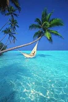Laying Gallery: Woman in hammock, Maldives, Indian Ocean, Asia