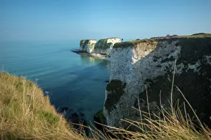 A woman looks out at Old Harry Rocks at Studland Bay in Dorset on the Jurassic Coast A woman looks out at Old Harry Rocks at Studland Bay in Dorset on the Jurassic Coast
