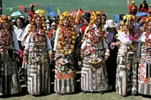 Small Group Of People Collection: Women in traditional Tibetan dress, Yushu, Qinghai Province, China, Asia