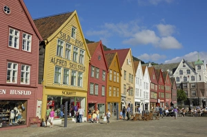 Wooden buildings on the waterfront, Bryggen, Vagen harbour, UNESCO World Heritage Site, Bergen, Hordaland, Norway Wooden buildings on the waterfront, Bryggen, Vagen harbour, UNESCO World Heritage Site, Bergen, Hordaland, Norway
