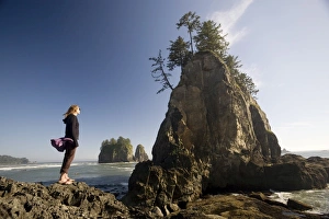 Young woman enjoying the coast, Second Beach, Olympic National Park Young woman enjoying the coast, Second Beach, Olympic National Park