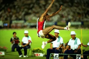 Athletic Prints: Mike Powell breaks the long jump World Record at 1991 World Athletics Championships print