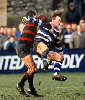Baths Simon Halliday is tackled - 1987 John Player Cup Baths Simon Halliday is tackled - 1987 John Player Cup